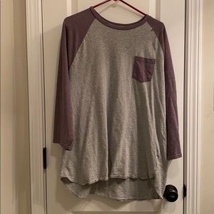 Mossimo Raglan Tee, XL, 3/4 sleeve / plum + gray